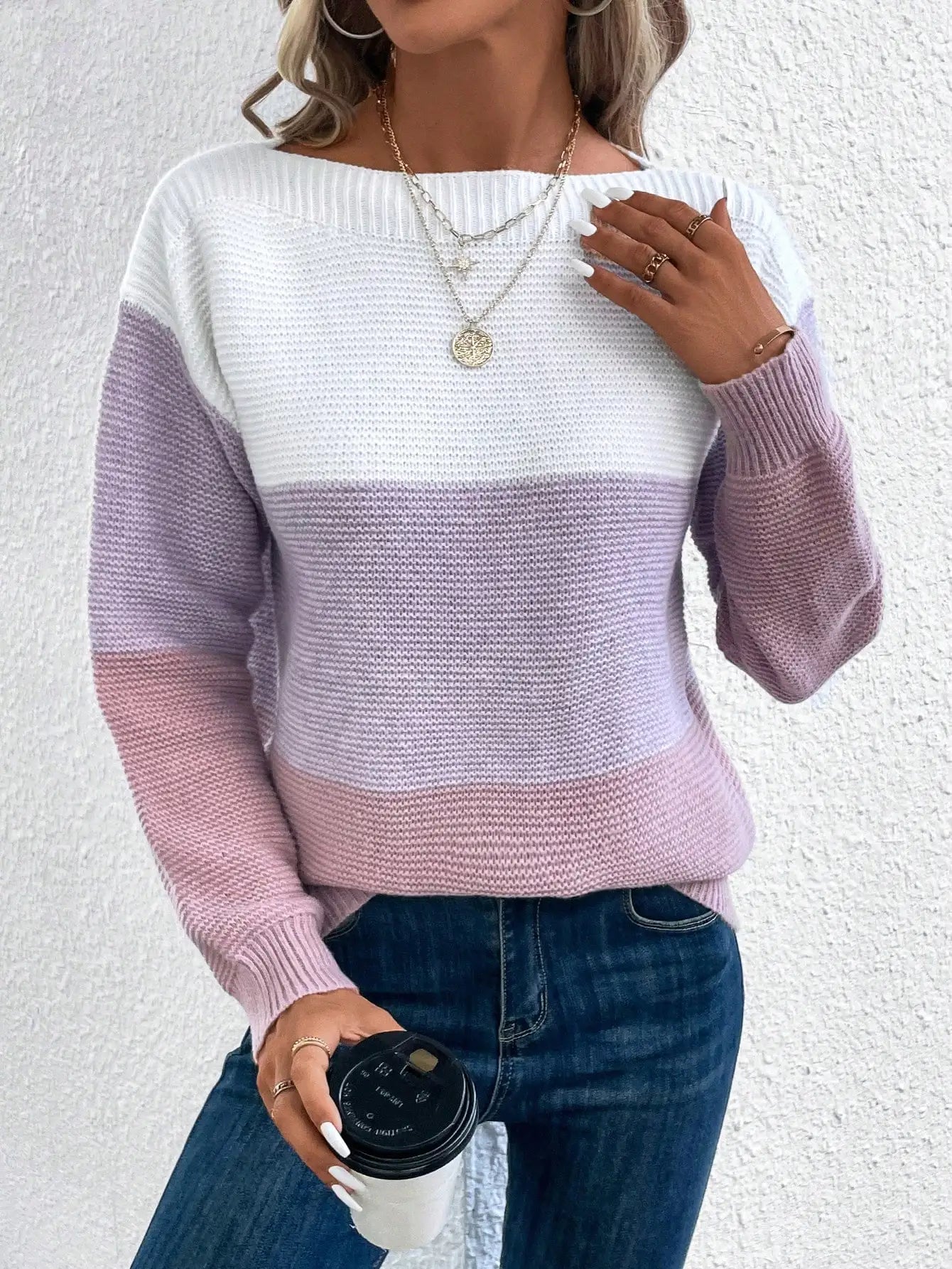 Free Shipping! I Three-Tone Cozy Knit Sweater