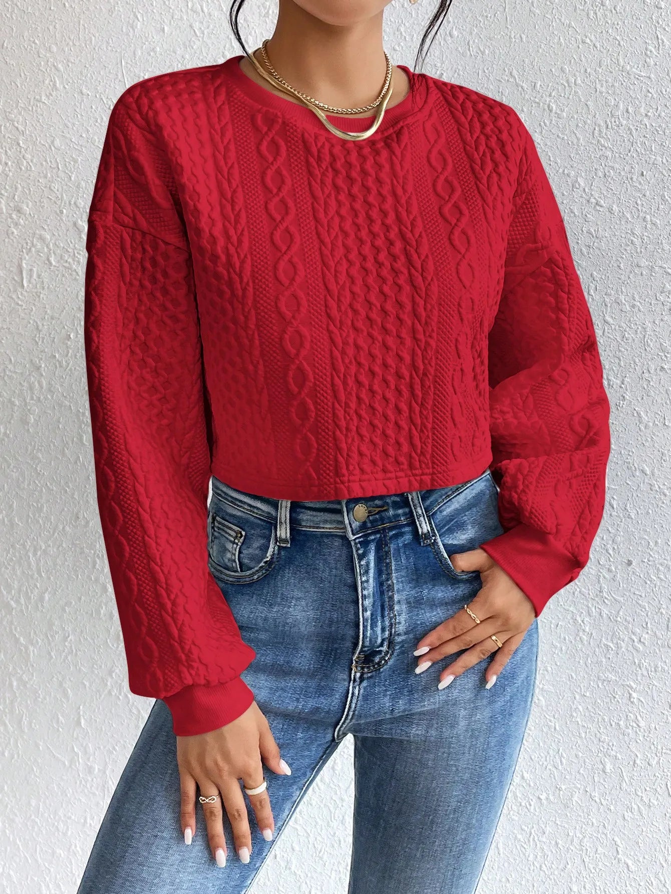 Free Shipping! I Solid Round Neck Short Sweater