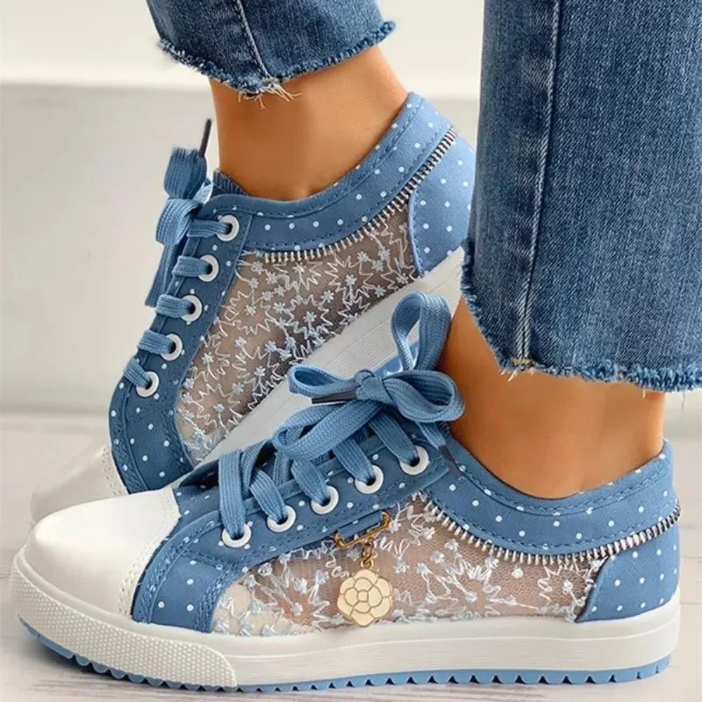 50% OFF + Free Shipping! I Cutout Lace Canvas Platform Sneakers