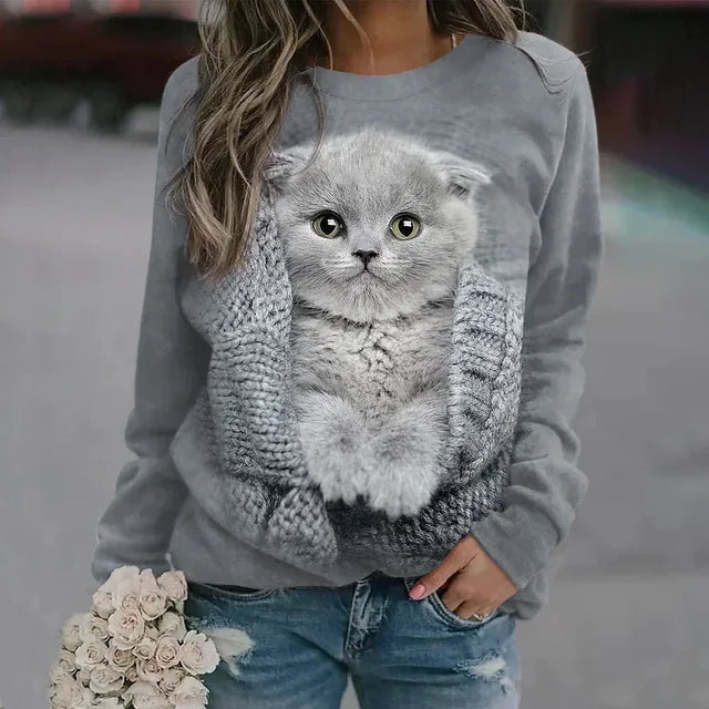 Free Shipping! I Cozy Cat Print Sweater