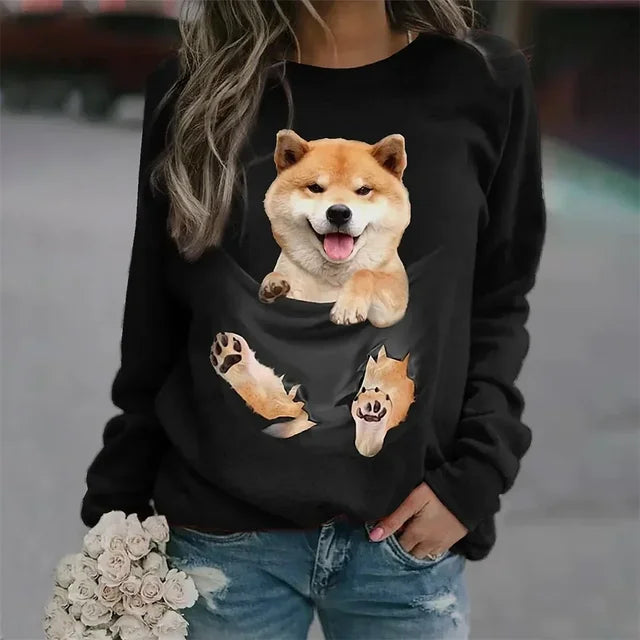 Free Shipping! I Cozy Dog Print Pullover Sweater