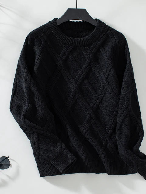 Free Shipping! I Classic Diamond Knit Round Neck Sweater