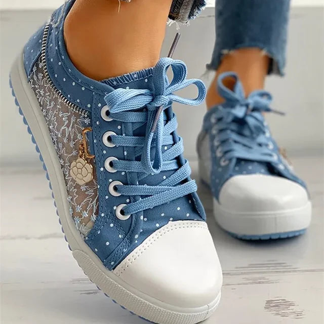 50% OFF + Free Shipping! I Cutout Lace Canvas Platform Sneakers