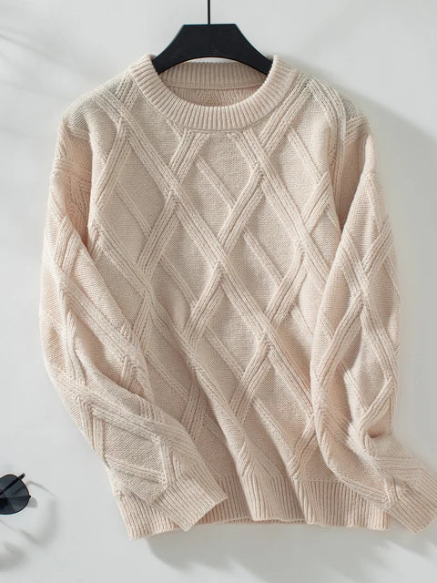 Free Shipping! I Classic Diamond Knit Round Neck Sweater