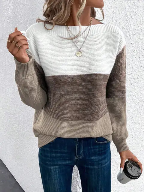 Free Shipping! I Three-Tone Cozy Knit Sweater