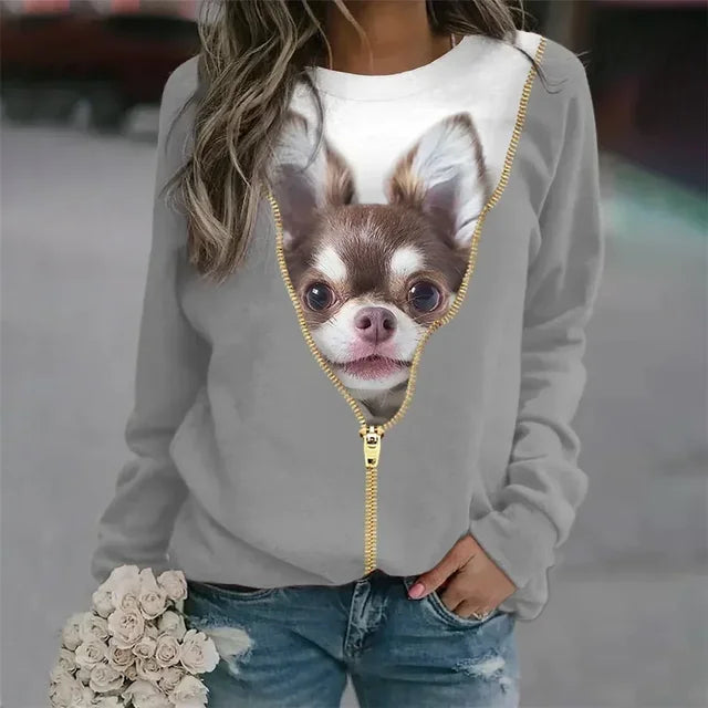 Free Shipping! I Cozy Dog Print Pullover Sweater