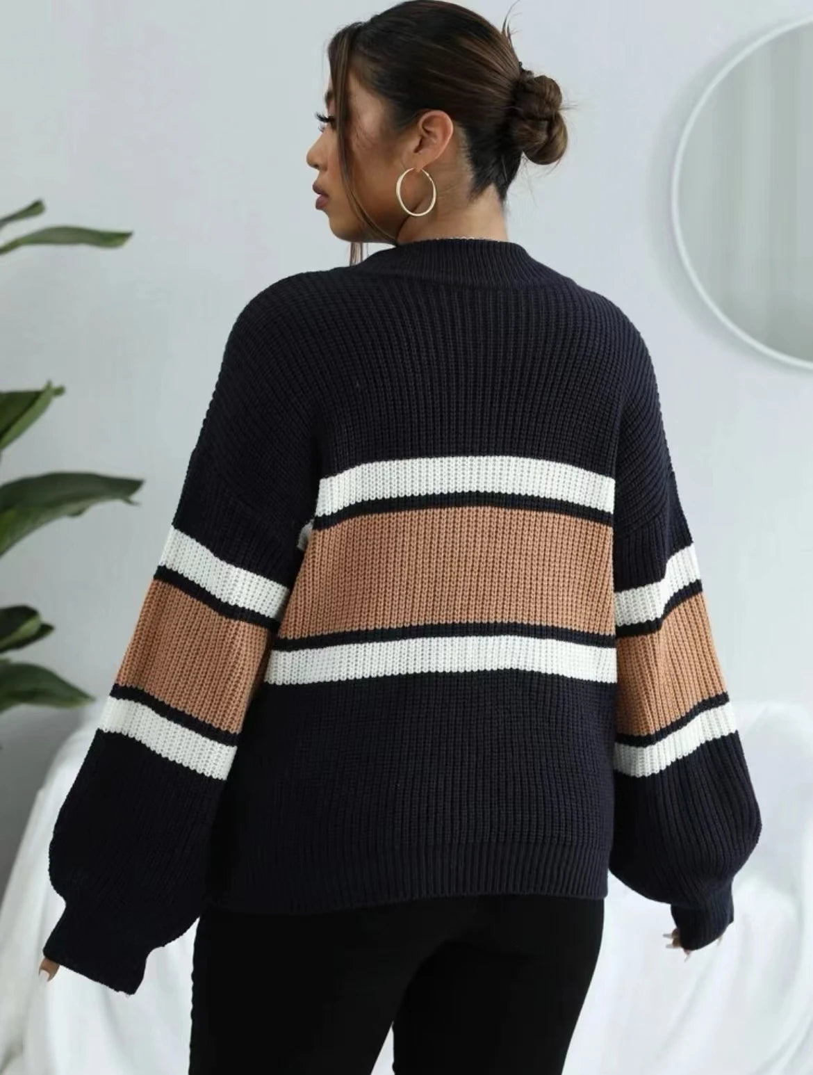 Free Shipping! I Striped Zip-Up Sweater